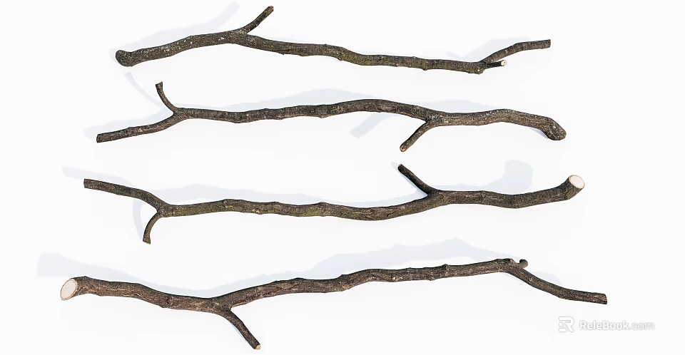 Natural Stone And Wood Branches For Rustic Craft Decor Projects 3d model 