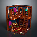 Wooden Multi tiered Commercial Equipment Display Shelves With Ladder Storage Books And Bottles