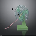 Minimalist Table Fan With Green Base Blue Blades And Pink Cord