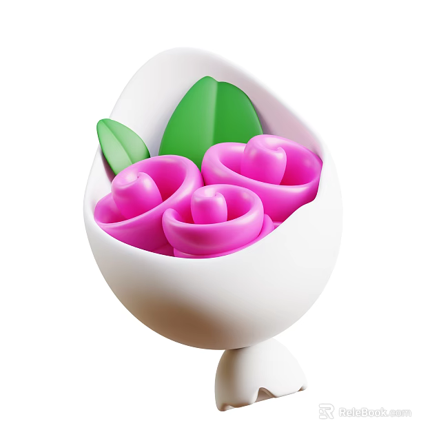 Pink Roses With Green Leaves In White Container Decorative Plant Arrangement 3d model 