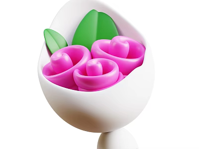 Pink Roses With Green Leaves In White Container Decorative Plant Arrangement 3d model