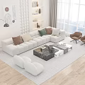 Modern Beige L shaped Sofa And Coffee Table Set With Accent Pillows Wooden Floor Natural Light