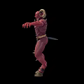 Red Skinned Fantasy Game Movie Character with Ram Horns Muscular Build Spiked Arms Standing Pose
