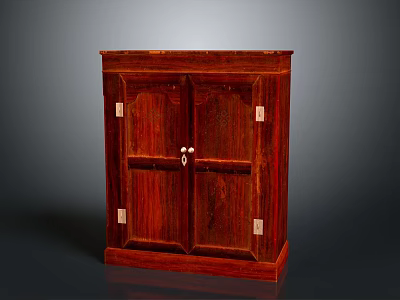 Solid Redwood Wooden Cabinet Featuring Double Doors And Metal Hardware Details 3d model