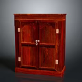 Solid Redwood Wooden Cabinet Featuring Double Doors And Metal Hardware Details