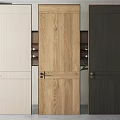 Three Different Colored Hinged Doors With Wooden Texture And Modern Design