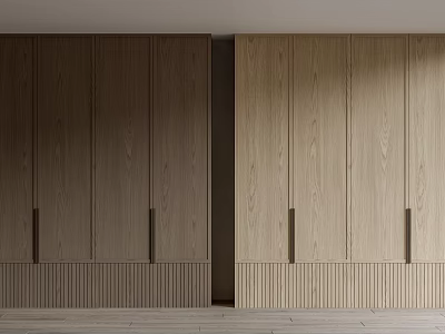 Modern Wooden Wardrobe With Dark And Light Wood Tones Vertical Grain Striped Base And Handles 3d model