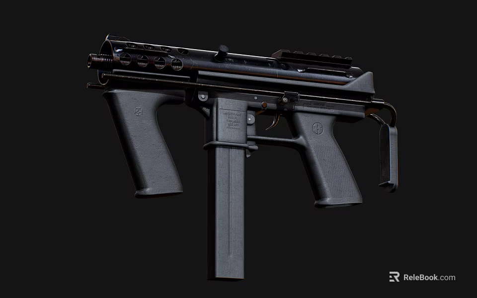Black Tactical Submachine Gun With Magazine Grip And Rail Design Features 3d model