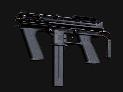 Black Tactical Submachine Gun With Magazine Grip And Rail Design Features 3d model