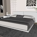 Modern Bedroom Interior With Double Bed Abstract Wall Art Geometric Accent Wall And Area Rug