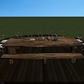 Outdoor Wooden Dining Table Set With Chairs Bench On Wooden Deck And Green Grass Background