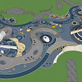 Modern Garden Landscape Design with Winding Paths Circular Seating and Decorative Water Features
