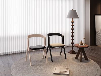 Modern Two Tone Chairs With Wooden Legs Near Floor Lamp Side Table On Round Rug 3d model