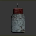 Candle Lamp With Textured Silver Container And Lit Red Candle For Modern Home Decor