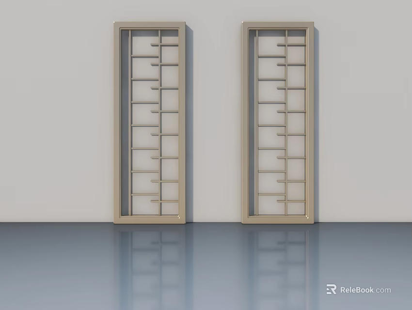 Light Colored Hinged Doors with Glass Grille Design in Modern Interior Setting 3d model