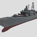 Gray Naval Warship With Deck Radar Antennas And Red Bottom 3d model