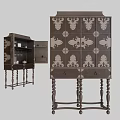 Ornate Vintage Wooden Sideboard With Carved Legs Patterned Surface And Storage Drawers
