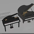 Classic Musical Instruments Collection With White Black Upright Grand Pianos And Golden Candlesticks