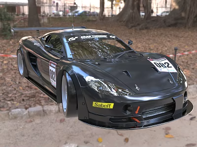 Black Racing Car With Sabert Logo In Outdoor Autumn Setting And Aerodynamic Design 3d model