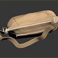 Beige Leather Shoulder Bag With Adjustable Strap And Front Zipper 3d model