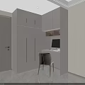 Modern Light Gray Wardrobe Interior Design With Integrated Desk And Computer Setup 3d model