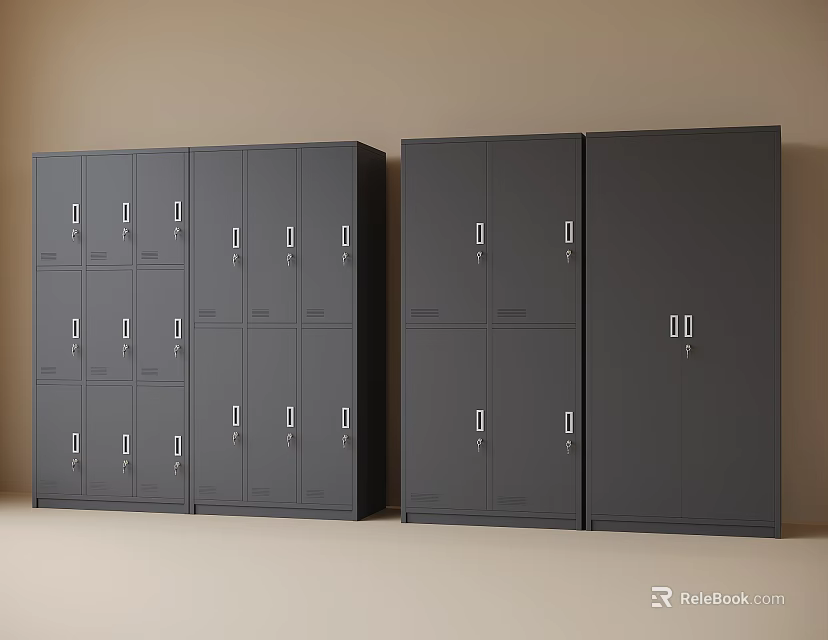 Black Metal Storage Lockers With Multiple Compartments And Secure Locks 3d model 