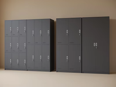 Black Metal Storage Lockers With Multiple Compartments And Secure Locks 3d model
