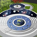 Outdoor Circular Landscape With Earth Center Star Patterns Trees And Walkway