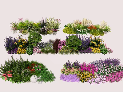 Assorted Garden Flowers And Various Plants With Colorful Blooms And Lush Foliage 3d model