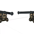 Pair of Antique Cannons With Wooden Carriage Iron Barrels And Wheels