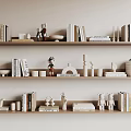 Modern Home Decorative Ornaments Set With Books And Sculptures On Shelves