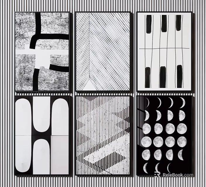 Black And White Geometric Pattern Wall Art With Abstract Designs And Shapes 3d model