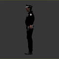 Police Officer In Uniform With Hat Holding Gun Standing On Gray Background 3d model