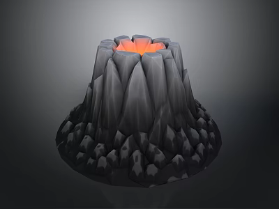 Volcanic Landscape Featuring Erupting Summit With Bright Orange Lava And Rocky Edges 3d model