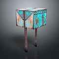 Vintage Rustic Metal Cabinet With Riveted Turquoise Patches And Weathered Iron Legs