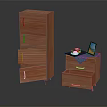 Wooden Cabinets With Drawers High And Low Units Featuring Laptop Cup And Plate
