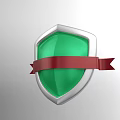 3D Rendered Green Shield With Silver Border And Red Ribbon