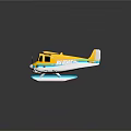 Bright Yellow Seaplane Passenger Aircraft With Blue Floats And Cabin Design