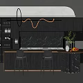 Modern Restaurant Open Kitchen Design With Marble Backsplash Island Counter And Pendant Lights