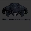 Futuristic Armored Character With Detailed Mechanical Armor And Blue Visor Holding Large Weapon