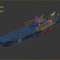 Military Warship Naval Vessel With Guns Number 124 Dark Red Hull