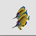 Colorful Yellow And Blue Cartoon Fish With Long Noses Big Eyes And Striped Fins