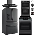 Modern Black Kitchen Appliances With Refrigerator Oven Stove And Range Hood