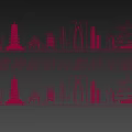 Exhibition Booth Ornaments With Smooth Unbroken Spline Lines And Suzhou Skyline Silhouettes In Blue Green
