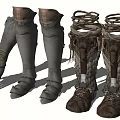 Medieval Style Leather Boots With Lace Up Straps Greaves And Metal Decorative Details