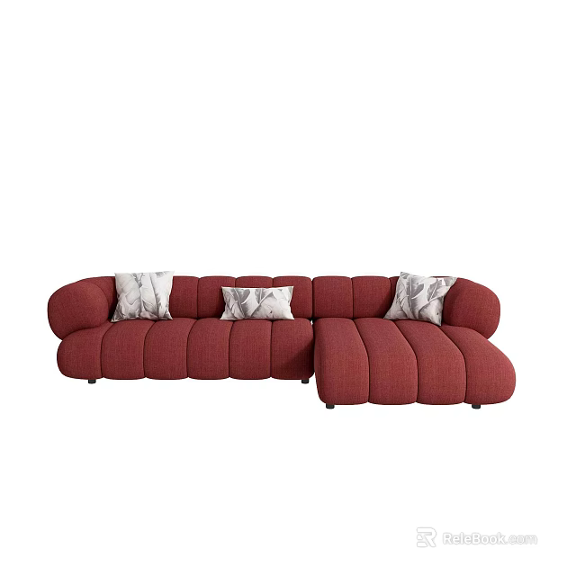 Modern Red Sectional Sofa With Soft Cushions And Decorative Throw Pillows 3d model
