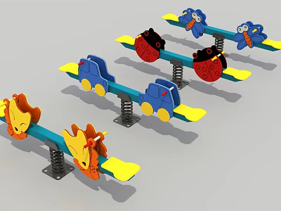 Colorful Cartoon Shaped Children's Seesaws With Animal And Vehicle Designs For Playground 3d model