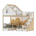 House Shaped Wooden Bunk Bed With Staircase Storage Drawers And Upholstered Seat For Kids Room