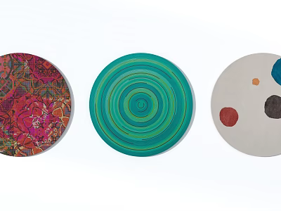 Stylish Round Rugs Featuring Colorful Floral Teal Concentric Circles and White Colored Dots 3d model