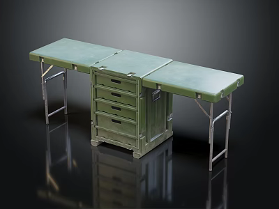 Practical Green Workbench With Sturdy Metal Frame Drawer Cabinet And Folding Legs 3d model